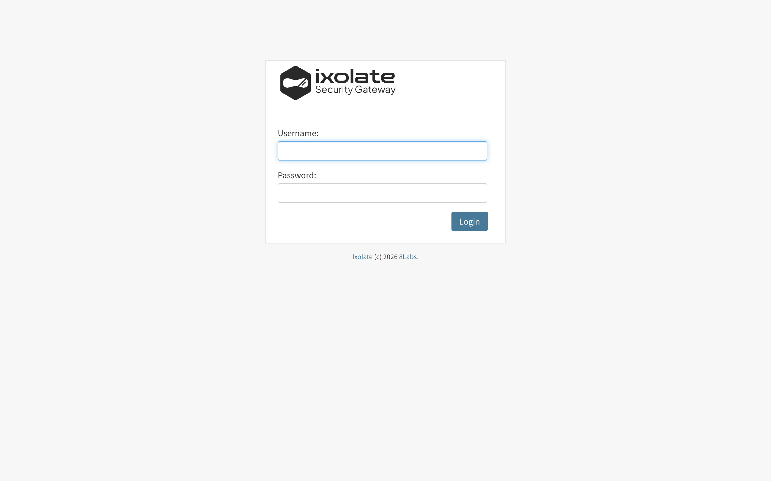 Ixolate login page
